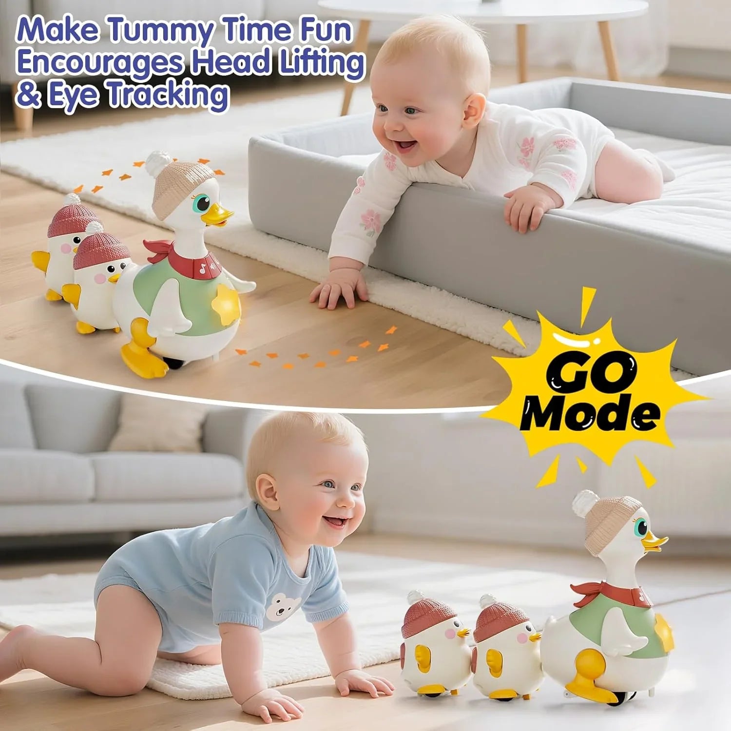 HOLA Baby 3-Pack Swinging Ducks Toys – Light & Music Tummy Time Toys for 6–18 Months - Jaiman Toys