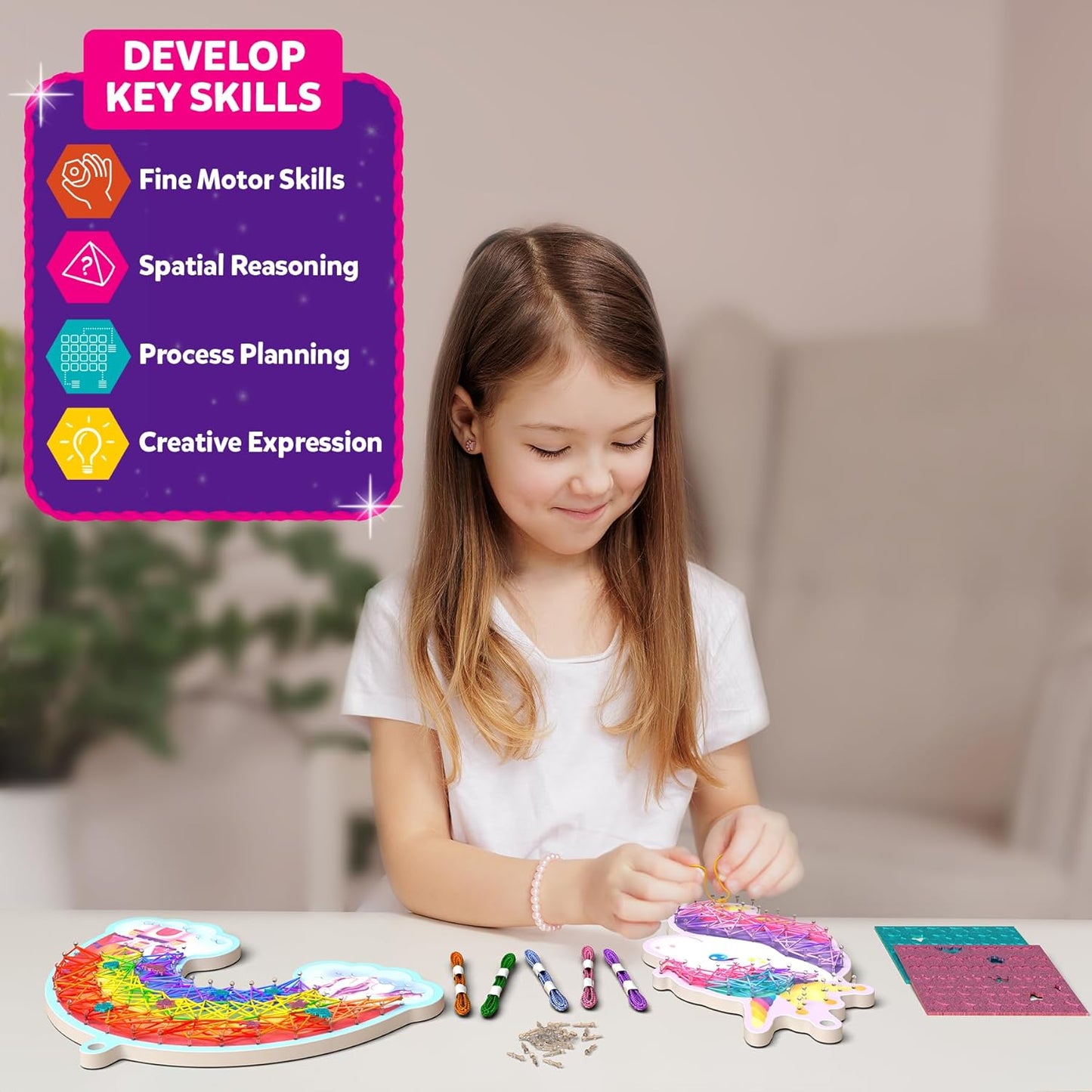 Skillmatics Art & Craft Activity - Super Strings Unicorn Magic, Mess-Free Art for Kids, Craft Kits & Supplies, DIY Creative Activity, Gifts for Girls & Boys Ages 6, 7, 8, 9, 10, 11, 12