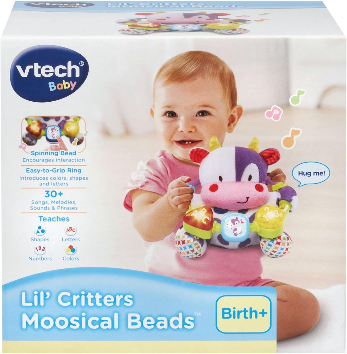 VTech Baby Lil' Critters Moosical Beads Interactive Musical Cow Toy with Lights, Sounds, Songs & Sensory Beads | Purple