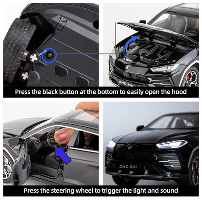 Joy Junction 1:24 Lamborghini Bison URUS Smoke Scale Die-Cast SUV Model with Sound & Light – Pull Back Metal Sports SUV Toy (Black)