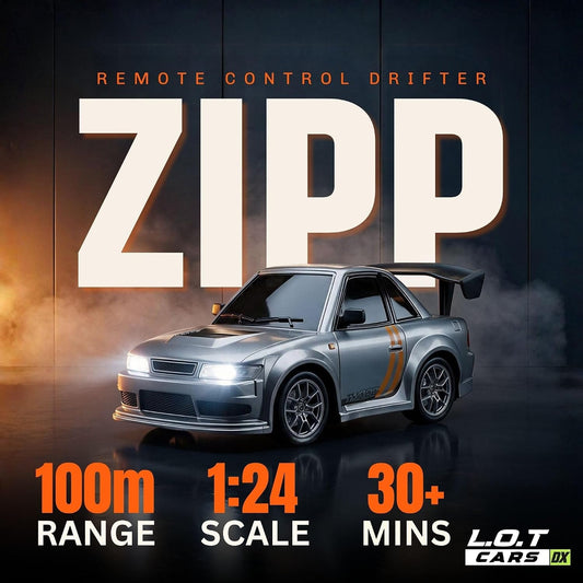 Zipp Remote Control Car | 20 km/h 2.4GHz RC Drift Car | 4x4 Drifting Car with 100m Remote Range | Multi-Mode LED & Special Exhaust Lights | Turbo Grey