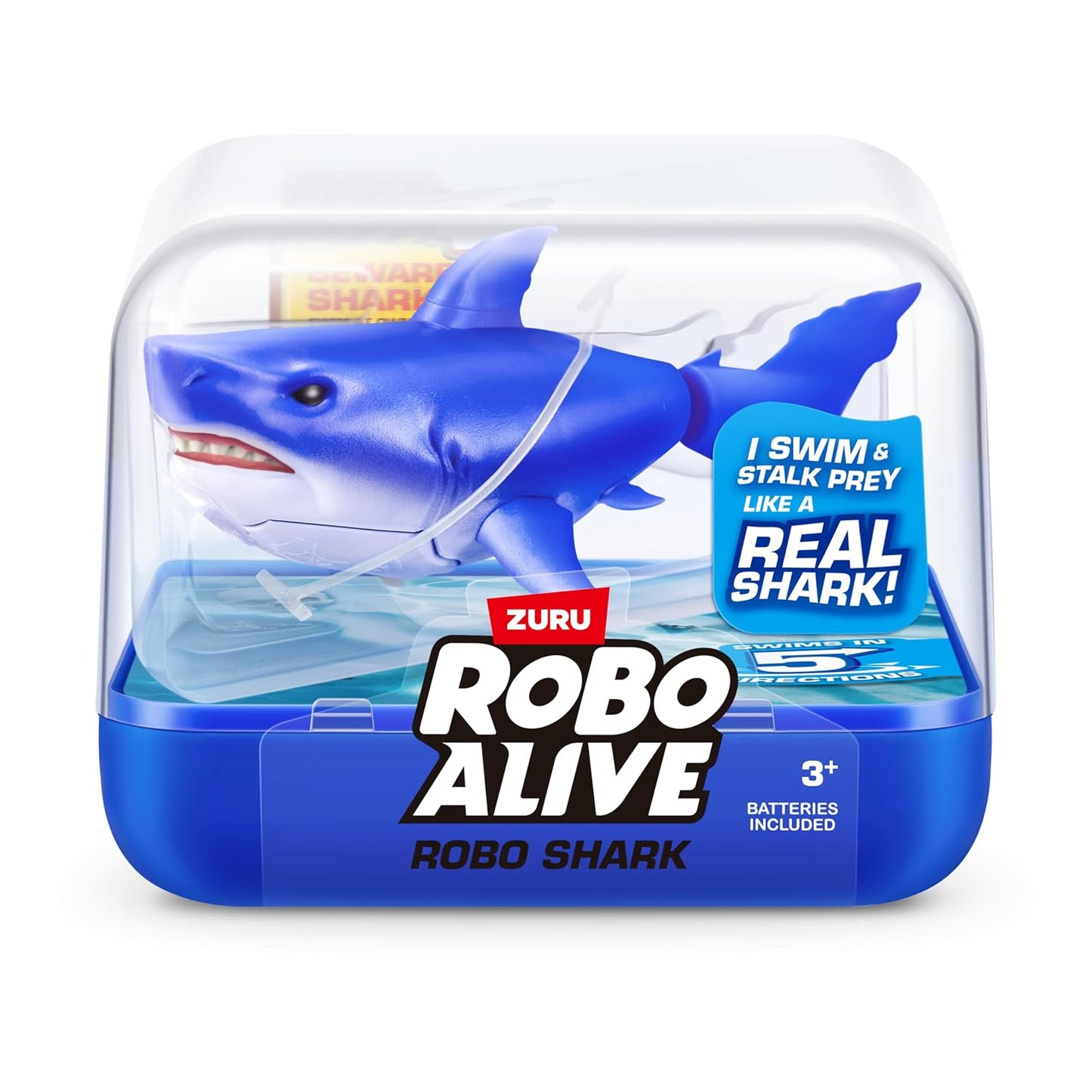 ZURU Robo Alive Robo Shark Water Activated Swimming Toy with Realistic Shark Movement, Swims in 5 Directions, Interactive Robotic Water Toy with Lifelike Design, Batteries Included, Bath Tub & Swimming Pool Toy for Kids Boys & Girls