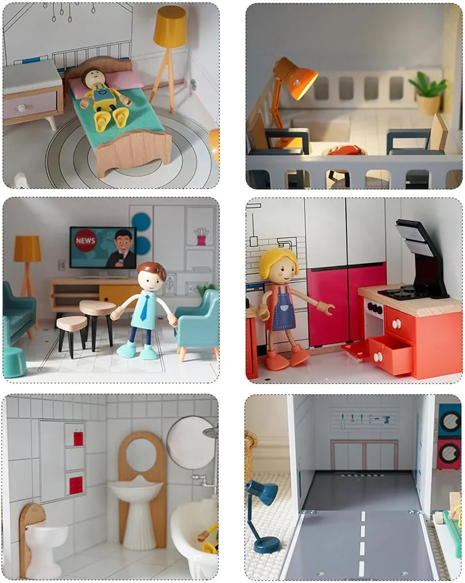 Breatoi - Wooden Doll House, Large 3-Story DIY Castle Doll House with Furnitures, Mini House Building Kit Montessori Toys for Ages 3+ - Jaiman Toys