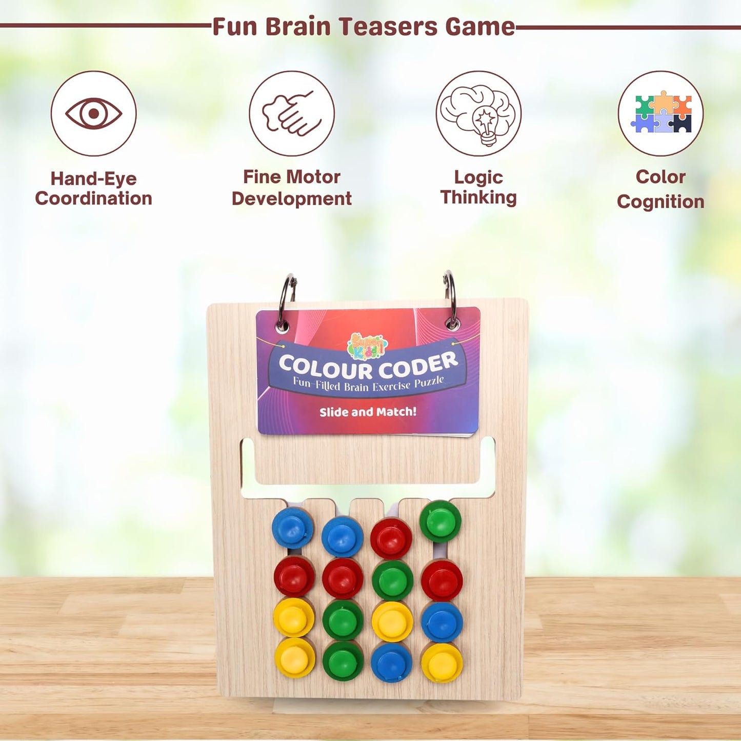 Wooden Montessori Slide Puzzle for Kids | Color Matching Logic Game | Educational Brain Teaser Toy for Ages 3–8