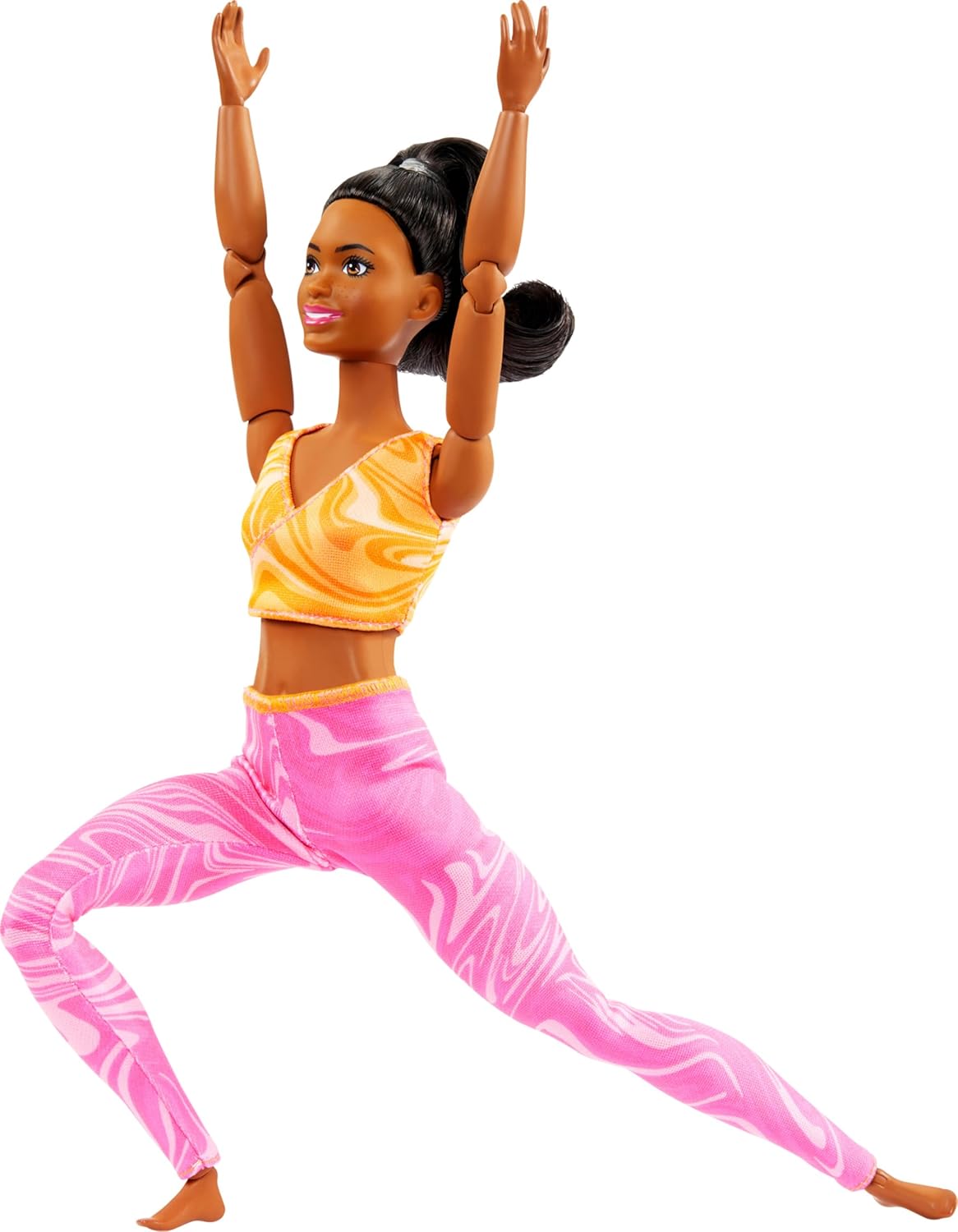 Barbie Made to Move Fashion Doll with Black Hair & 22 Articulated Joints | Yellow Sports Top & Pink Yoga Pants
