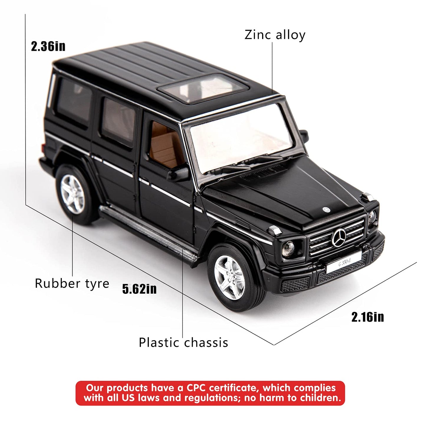 MSZ 1:32 Mercedes-Benz G 350 d Die-Cast Model Car – Black| Pull Back, Openable Doors, Light & Sound (68436)