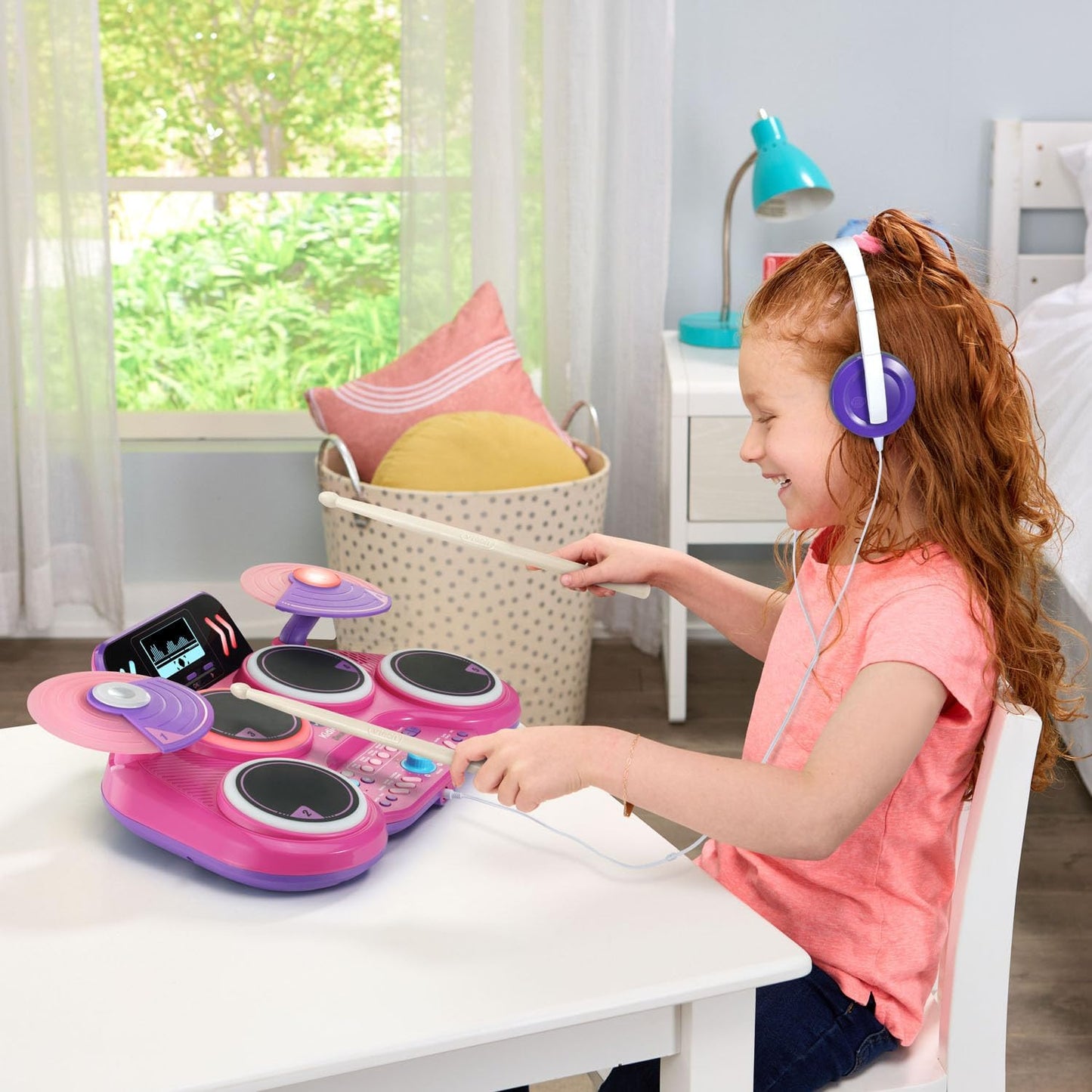 VTech KidiStar Drum Pad, Pink | Kids Electronic Drum Set with Bluetooth, Light-Up Drum Pads, Rhythm Games, Recording Function & Built-in Music Tracks | Interactive Musical Toy