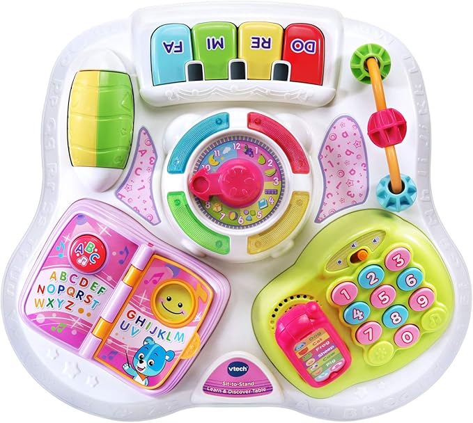 VTech Sit-to-Stand Learn & Discover Activity Table with Lights, Sounds, Music & Interactive Learning Activities | Pink