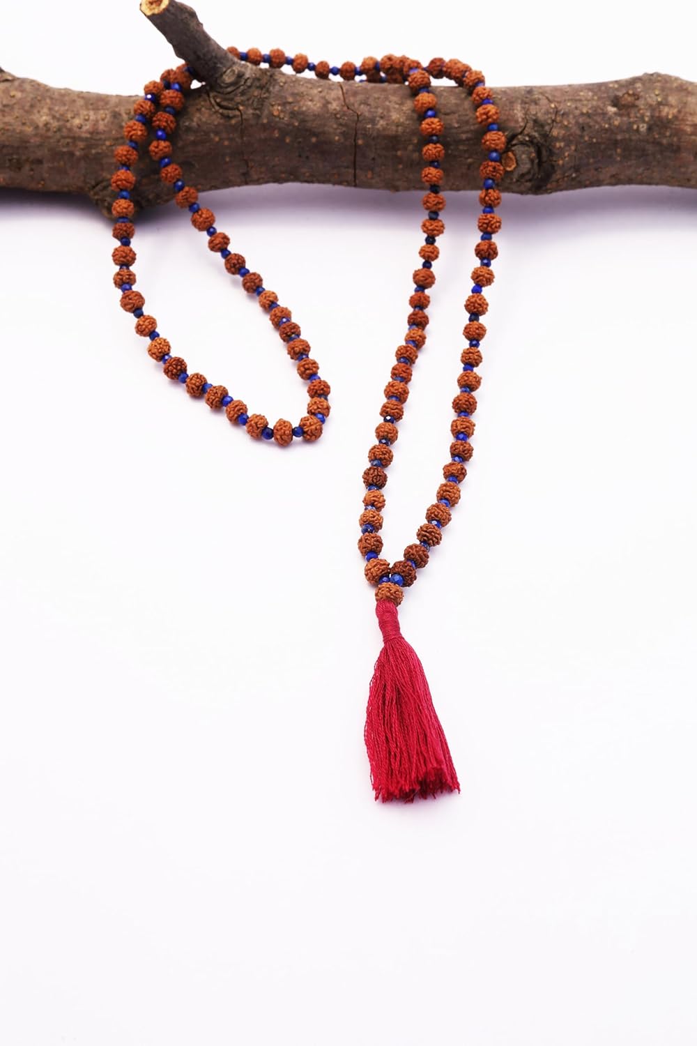 Maha Mala Lapis Lazuli & Rudraksha 108 Beads Mala – 3.5mm Rudraksha + 2mm Lapis | Handmade in India