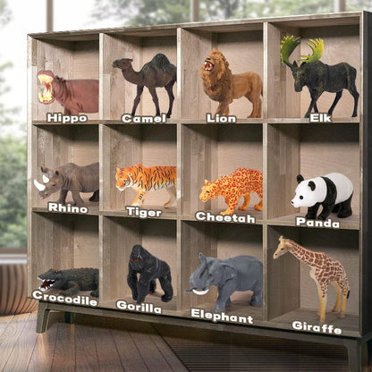 FRUSE Safari Animal Figures Toys with 12 PCS Zoo Animals for Toddlers 3-5 | Wild Zoo Animal Figurines, Realistic African Jungle Playset, Tiger, Lion, Storage Box, Toddler Learning Toys, Gifts for Kids