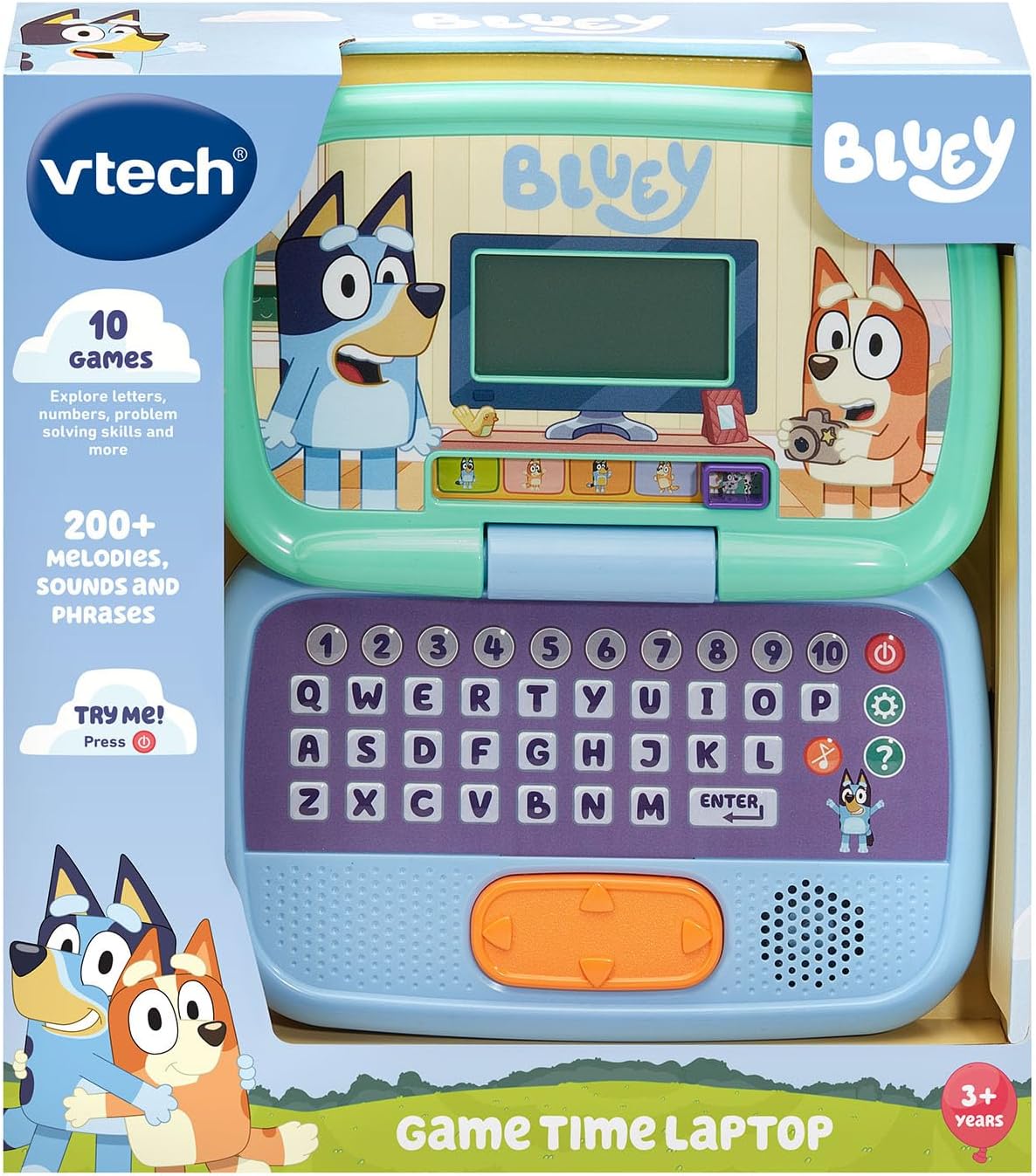 VTech Bluey Game Time Laptop | Interactive Educational Learning Laptop with 10 Games, 200+ Sounds, Letters, Numbers & Problem-Solving Activities for Kids