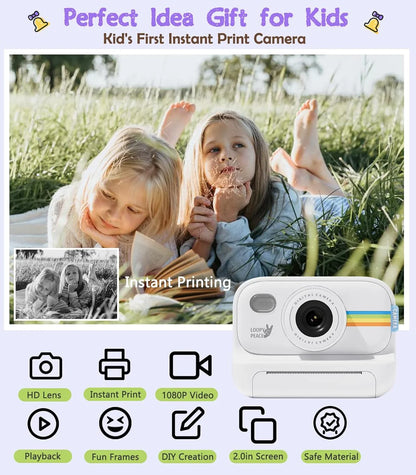 Instant Print Camera – 1080P Digital Video, Photo & Travel Toy Gift (Purple)