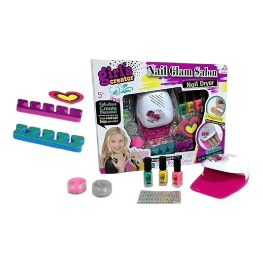 Girl's Creator Nail Paint Arts Kit - Nail Glam Salon with Nail Dryer (Ages 5+) - Jaiman Toys