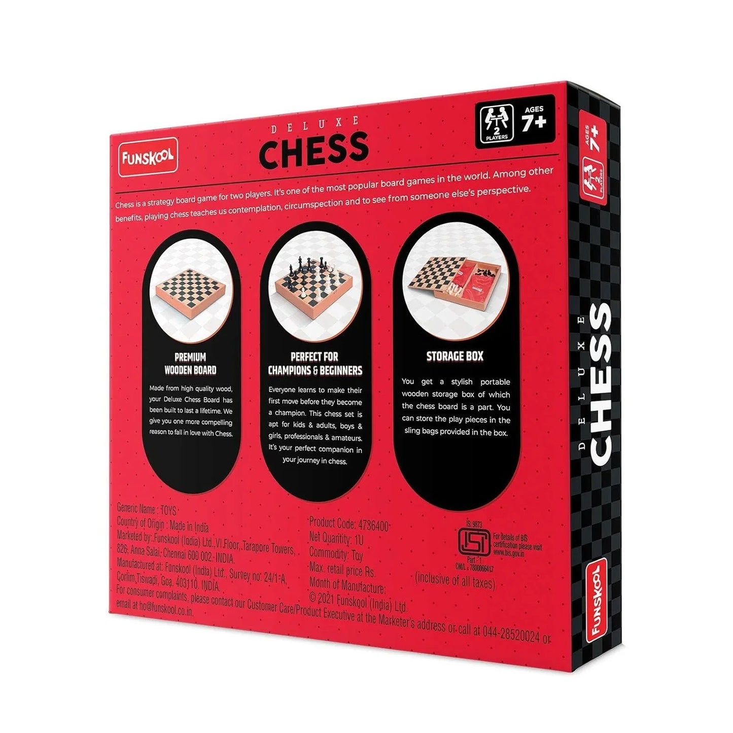 Funskool Deluxe Wooden Chess Set – Premium War & Strategy Board Game for Kids & Adults | Classic Wooden Board with Storage Box | 2 Players, Ages 7+