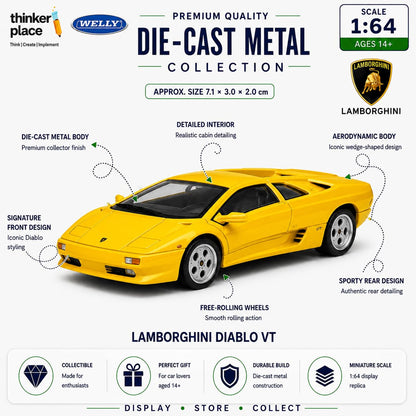 Welly 1:64 Lamborghini Diablo Yellow Die-Cast Metal Model Car
