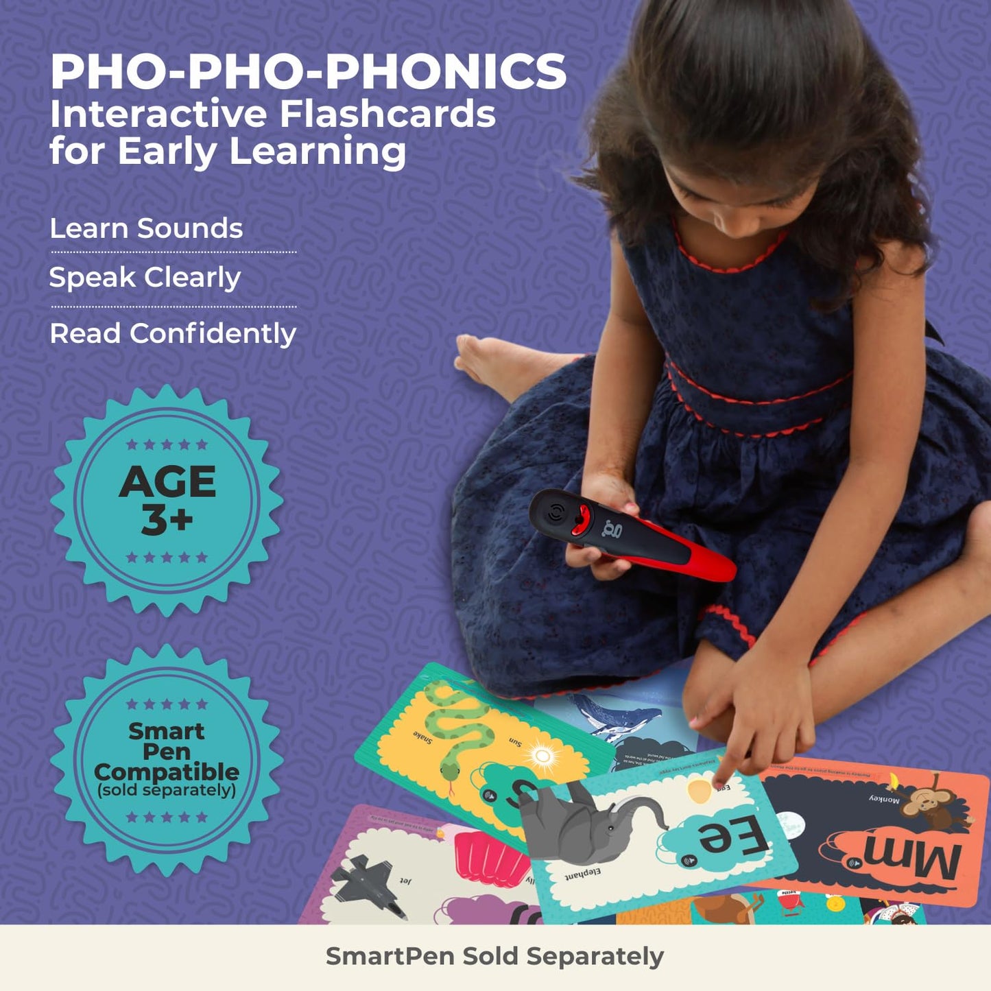 goDiscover Pho Pho Phonics Flash Cards for Kids | Interactive Alphabet & Activity Learning Cards (3+ Years) (Smart Pen Not Included)