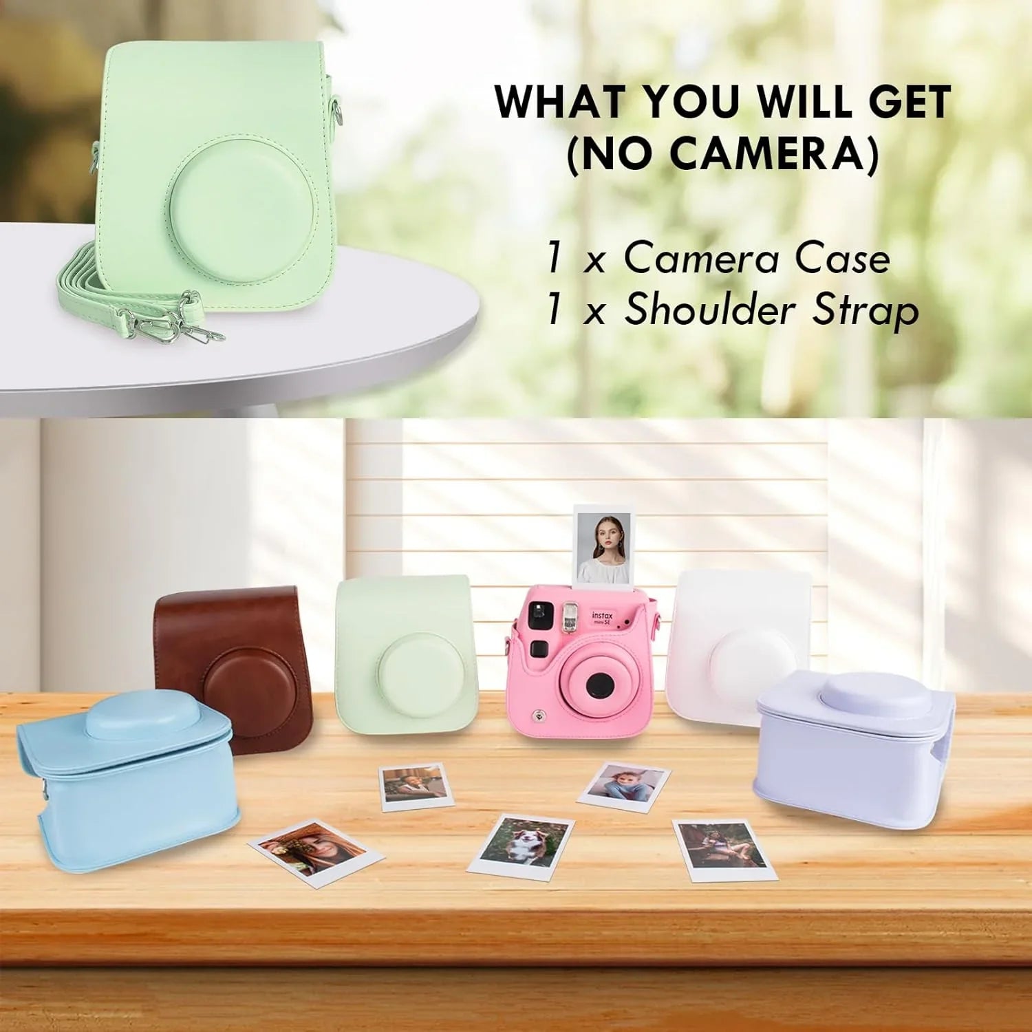 PU Leather Camera Case for Instax Mini SE – Protective Pouch with Adjustable Shoulder Strap - Green - Jaiman Toys