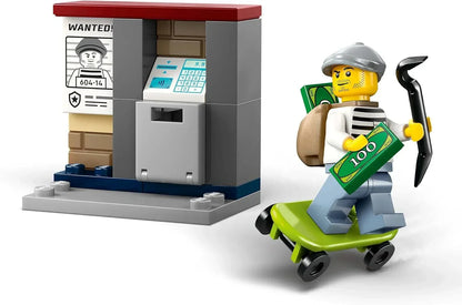 LEGO City 60455 Police Motorcycle Chase Set with a Motorbike Toy, 2 Minifigures, Mini-Cash Machine & a Skateboard - Birthday Gift for 4+ Year Old Boys & Girls