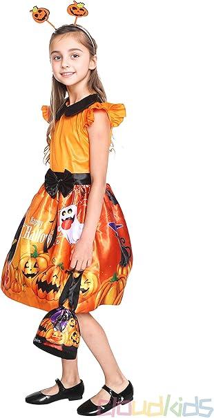 Girls’ Pumpkin Ghost Halloween Costume Dress – Cosplay Party Outfit