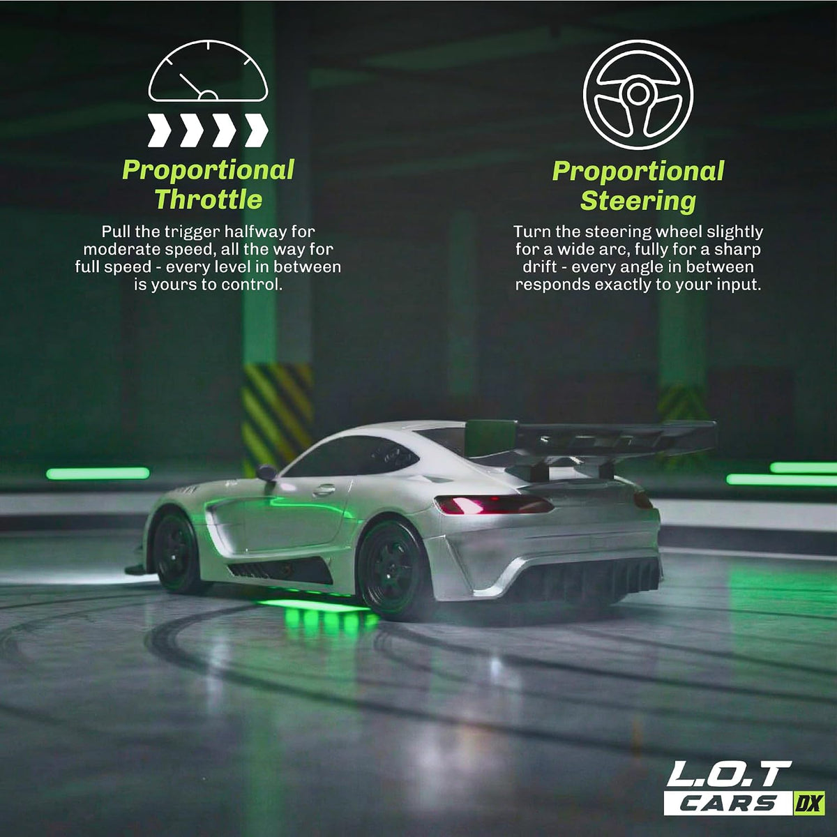 L.O.T Cars Shadow RC Drifter Asphalt Silver | 1:20 Scale Remote Control Drift Car with 2.4GHz Wireless Remote, 4WD, Variable Speed Steering, LED Lights & Dual Speed Mode