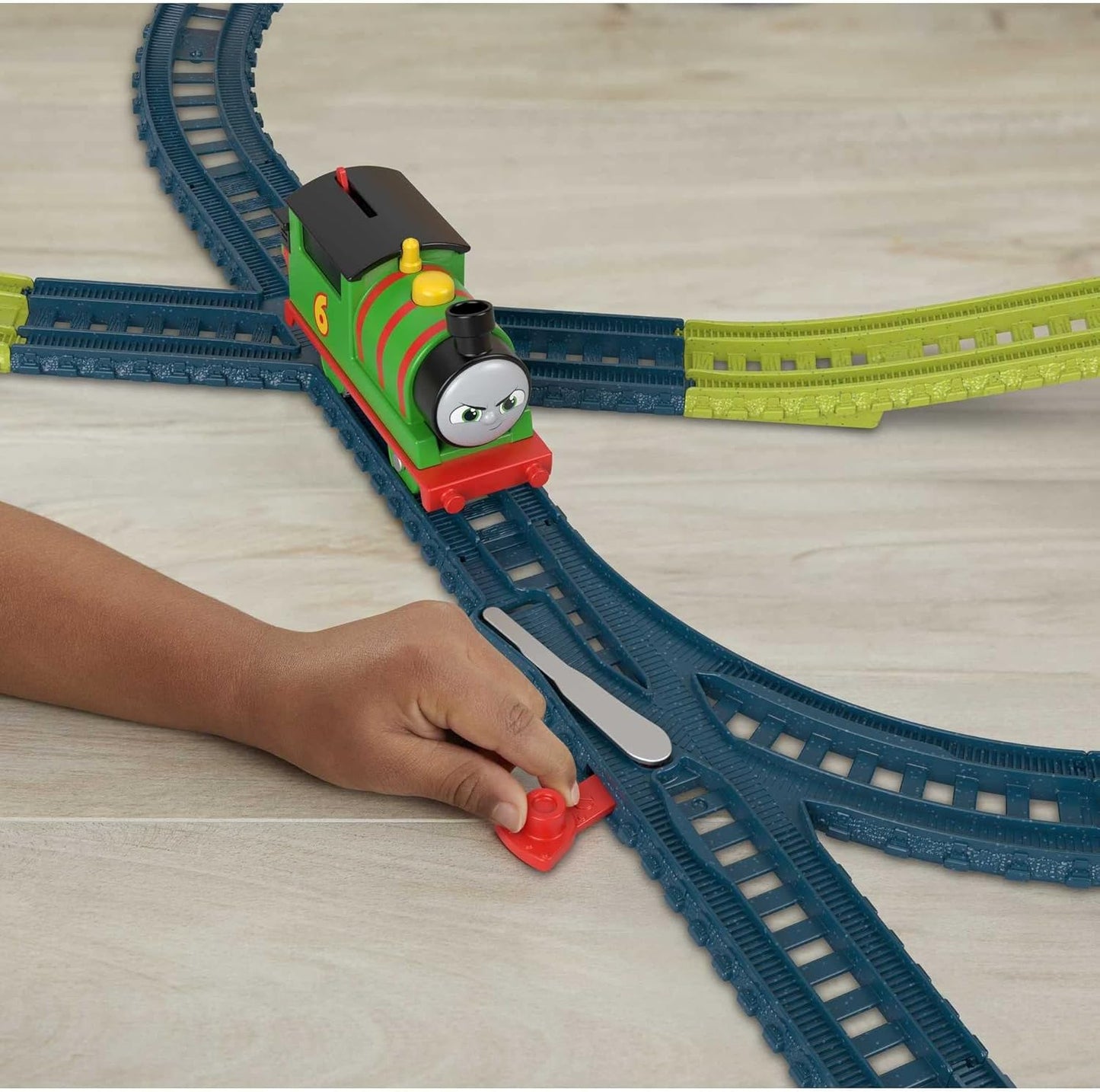 Fisher-Price Thomas & Friends Motorized Percy 6-in-1 Track Set | Battery Operated Train Toy with 42 Pieces & 6 Layouts | Preschool Toy for Kids 3+ Years-HHN26