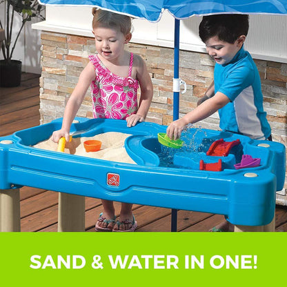 Step2 Cascading Cove Sand & Water Table with Umbrella – Blue Kids Activity Table with 6 Accessories - Jaiman Toys