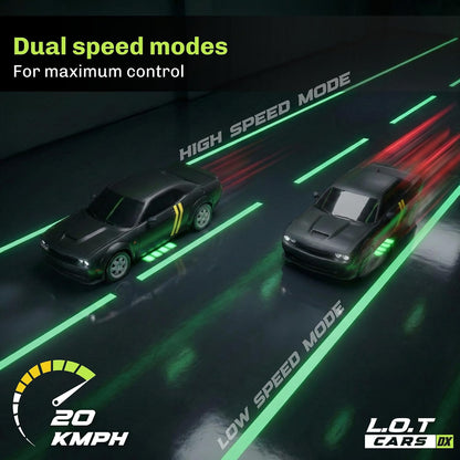 L.O.T Cars Shadow RC Drifter Tarmac Black | 1:20 Scale Remote Control Drift Car with 2.4GHz Wireless Remote, 4WD, Variable Speed Steering, LED Lights & Dual Speed Mode