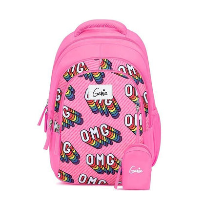Genie School Bags OMG Kids Backpack – 15" Cute & Colorful Bag for Girls with Happy Pouch - Jaiman Toys