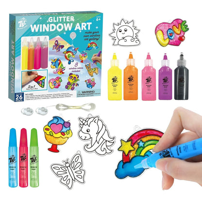 The Best Crafts Glitter Window Art Kit for Kids, 26 DIY Suncatcher Projects with 8 Window Paint Colors, Suction Cups & Design Patterns, Creative Arts & Crafts Activity Set for Boys & Girls Ages 6+, Birthday Gift