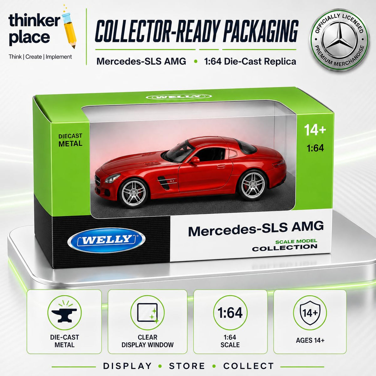 Welly 1:64 Mercedes-Benz SLS AMG Dark Red Die-Cast Metal Model Car