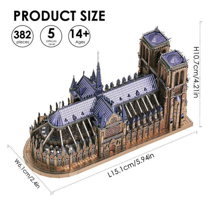 Piececool  3D Metal Puzzle Notre Dame Cathedral Paris Model – 382 Pieces – Level 5 Difficulty – Stainless Steel DIY Architecture Model Kit- Age16+