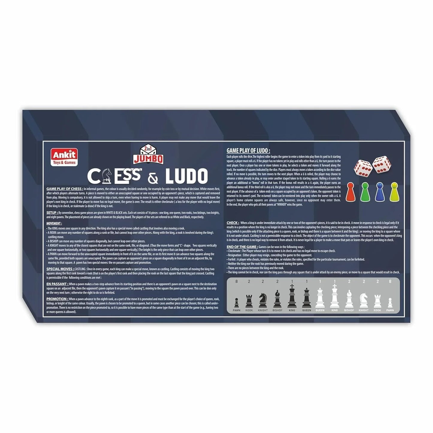 Ankit Toys 2-in-1 Chess & Ludo Jumbo Game Set – Foldable Double-Sided Board with Colourful Pawns for Kids & Adults