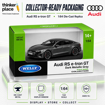 Welly 1:64 Audi RS e-tron GT Dark Metallic Gray Die-Cast Metal Model Car