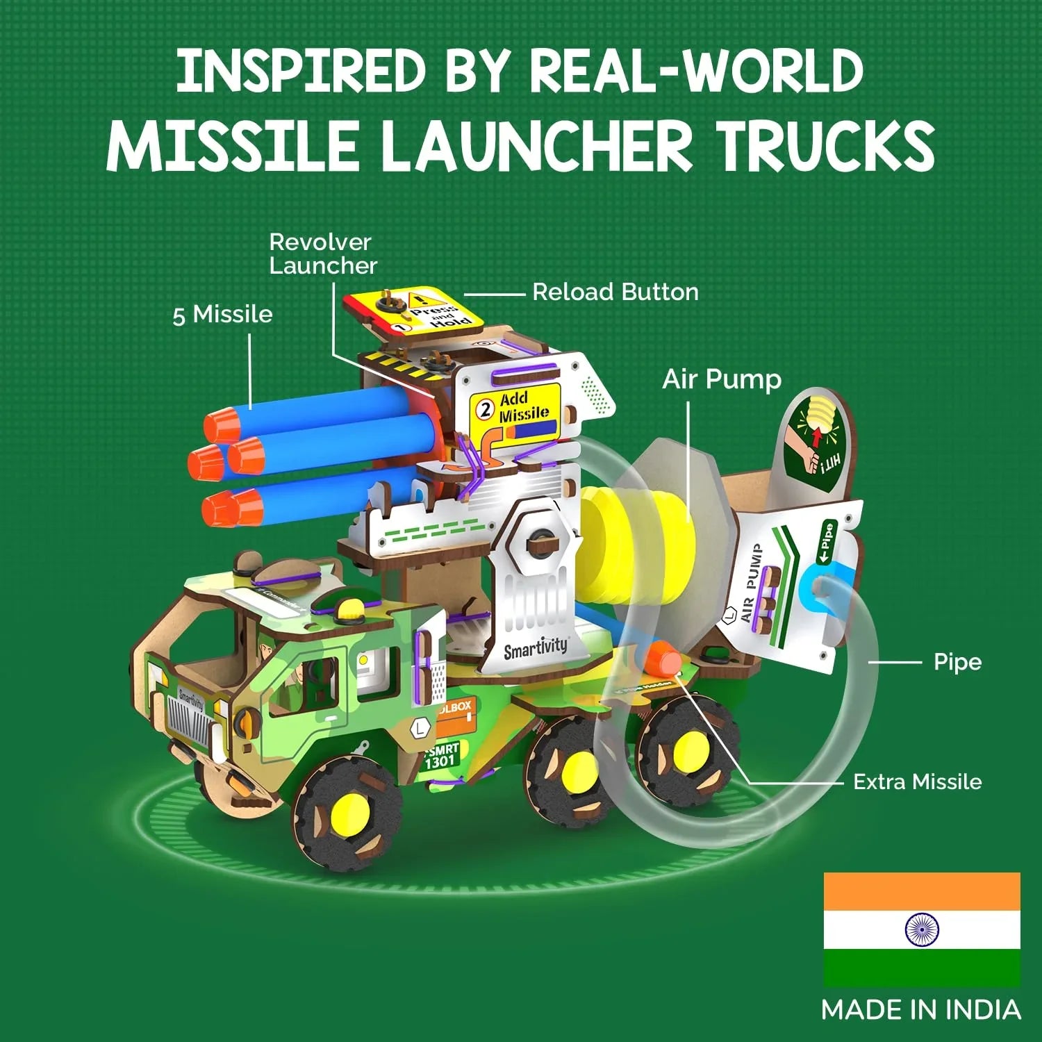 Smartivity DIY Military Vehicle STEM Set – Army Truck with Missile Launch for Kids 8–14 - Jaiman Toys