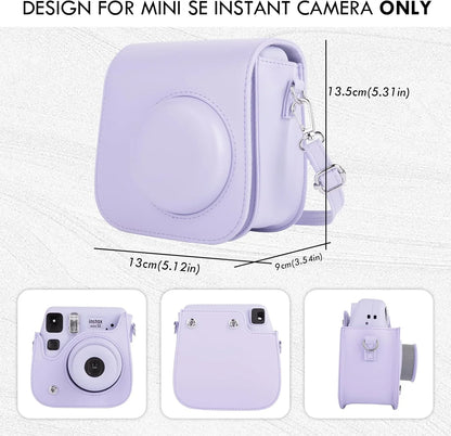 PU Leather Camera Case for Instax Mini SE – Protective Pouch with Adjustable Shoulder Strap - Purple - Jaiman Toys