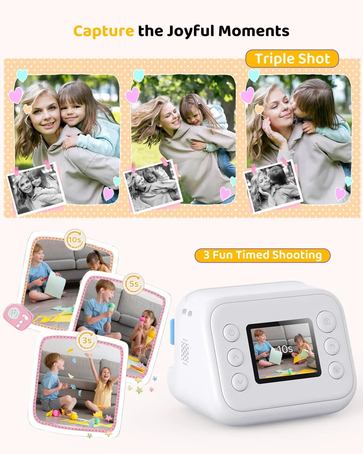 Instant Print Camera – 1080P Digital Video, Photo & Travel Toy Gift (White)