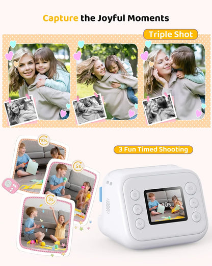 Instant Print Camera – 1080P Digital Video, Photo & Travel Toy Gift (White)
