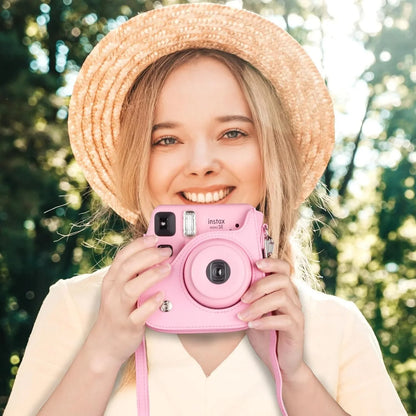 PU Leather Camera Case for Instax Mini SE – Protective Pouch with Adjustable Shoulder Strap - Pink - Jaiman Toys