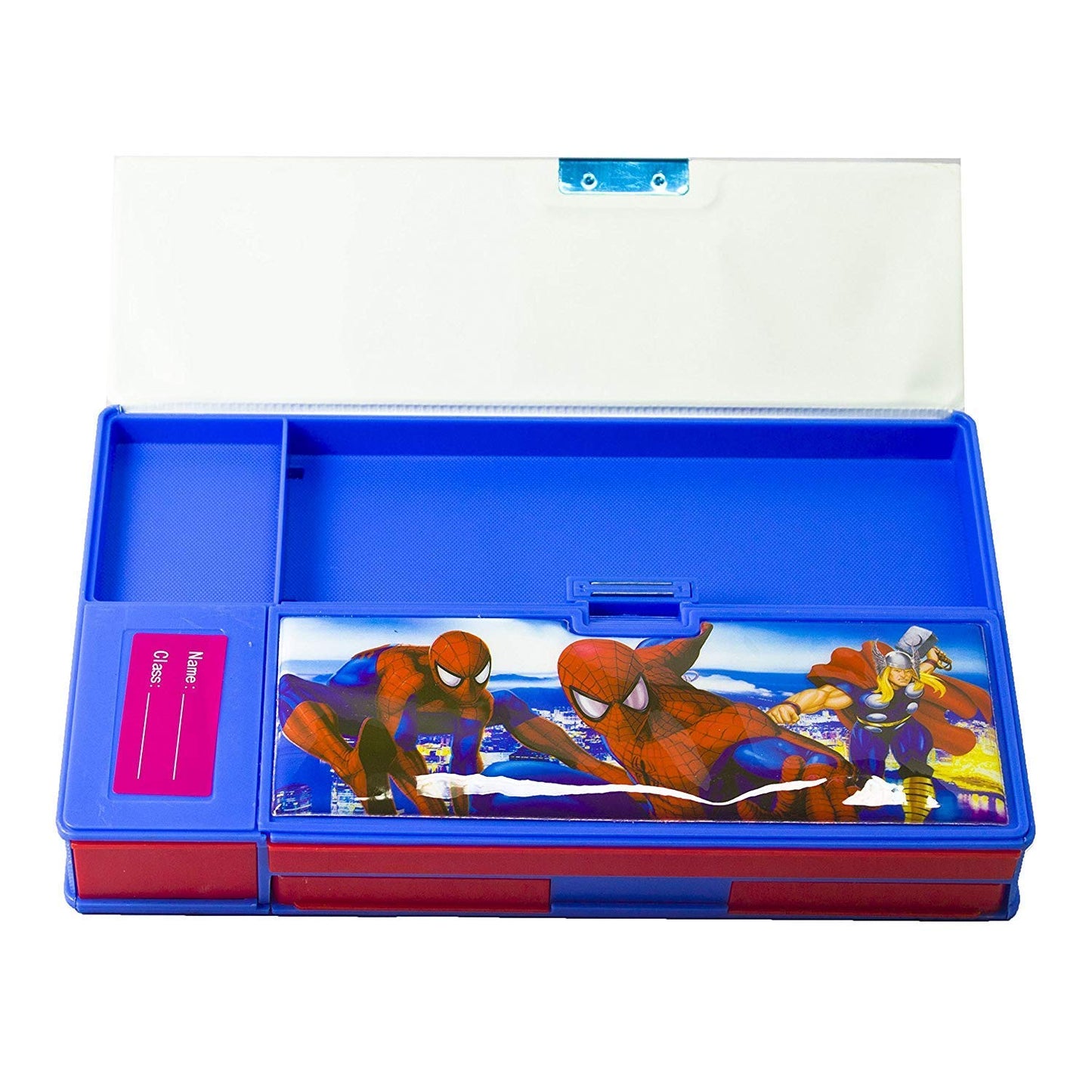 Marvel Spider-Man Kids Pencil Box with Calculator & Dual Sharpener | Large Capacity Multifunction Stationery Organizer | Blue