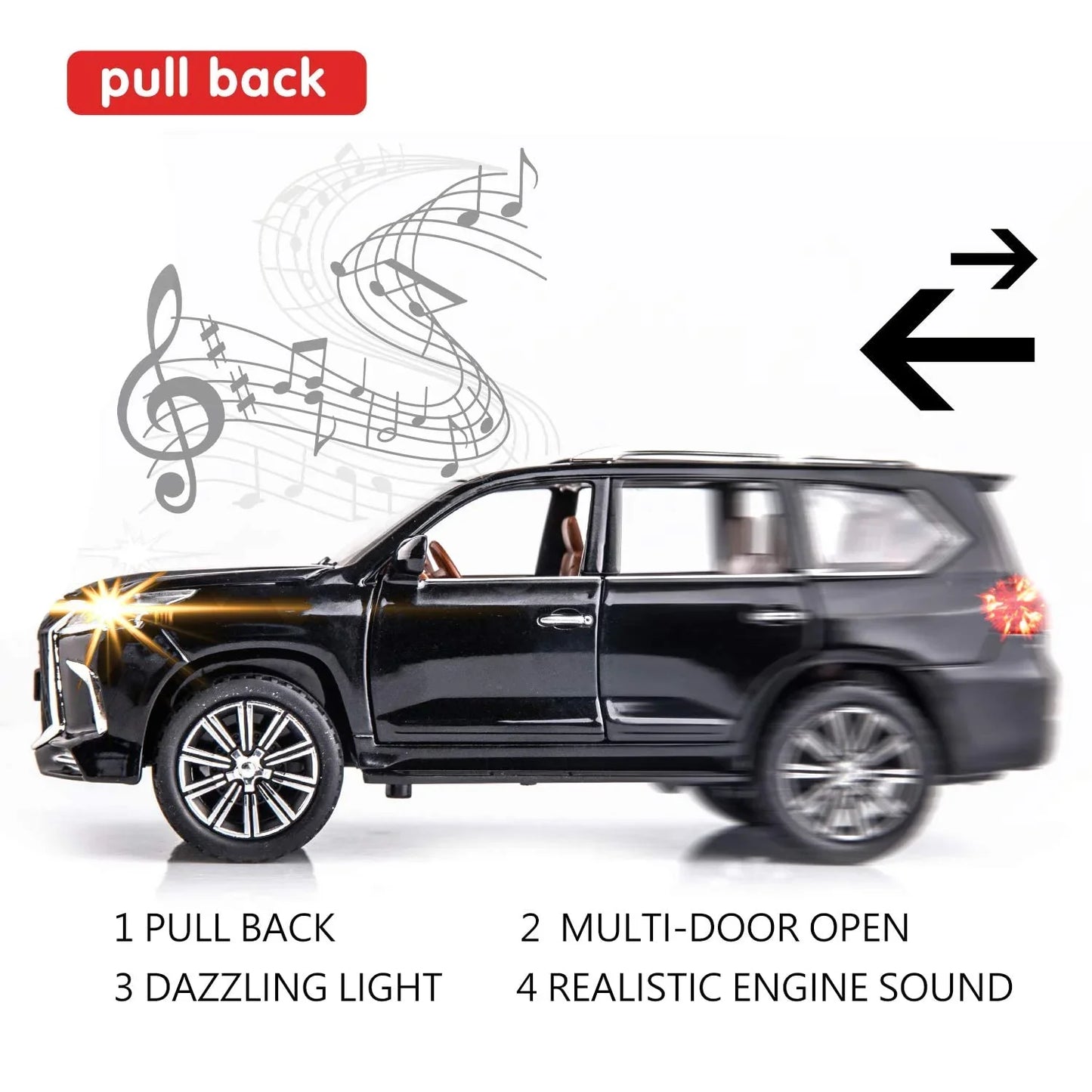Jinlifang 1:24 Alloy Metal Pull Back Die-Cast Car – Off-Road in Luxury SUV Model Openable Doors with Realistic Sound & Light