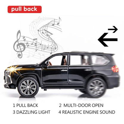 Jinlifang 1:24 Alloy Metal Pull Back Die-Cast Car – Off-Road in Luxury SUV Model Openable Doors with Realistic Sound & Light