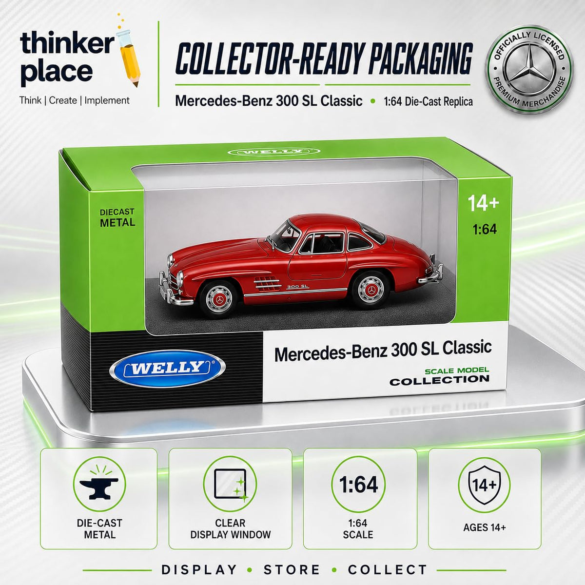 Welly 1:64 Mercedes-Benz 300 SL Red Die-Cast Metal Model Car