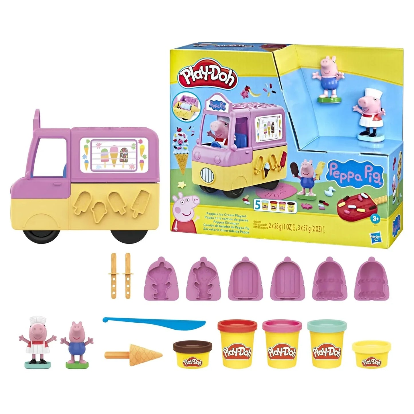 Play-Doh Peppa Pig Ice Cream Truck Set – Includes Peppa & George Figures with 5 Pots of Modeling Clay - Jaiman Toys