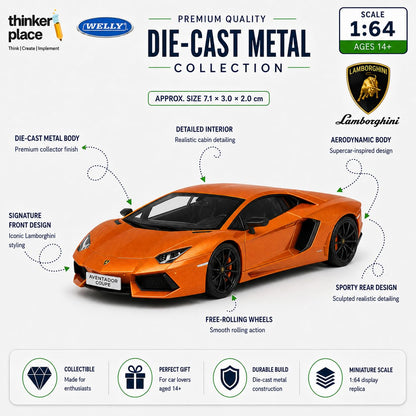 Welly 1:64 Lamborghini Aventador Coupe Metallic Orange Die-Cast Metal Model Car