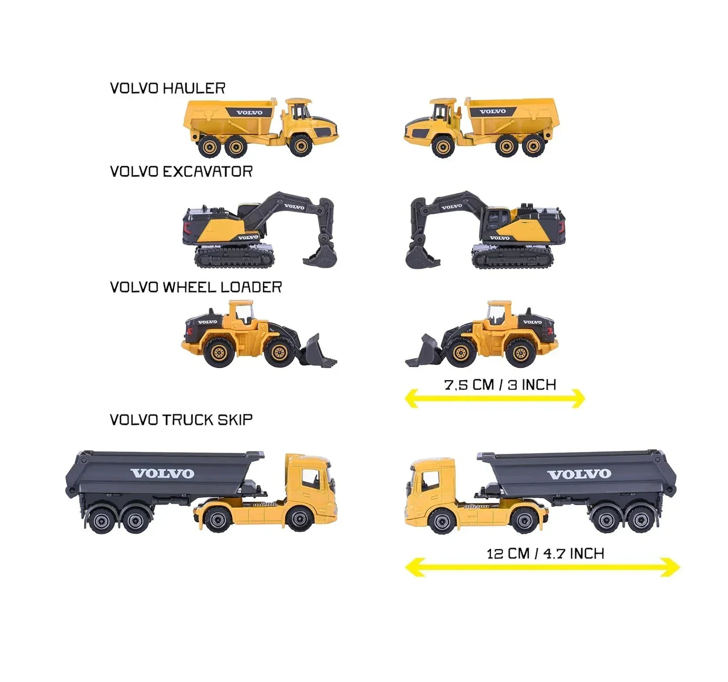 Majorette Volvo Construction Die-Cast Vehicle Set (5 Vehicles) | Official Volvo Machines | Metal Body | 1:64 Scale | 3+ Years