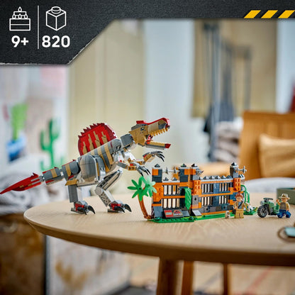 LEGO 77982 Jurassic World Spinosaurus Dinosaur Escape – 820-Piece Posable Dinosaur Playset with 2 Minifigures, Ages 9+
