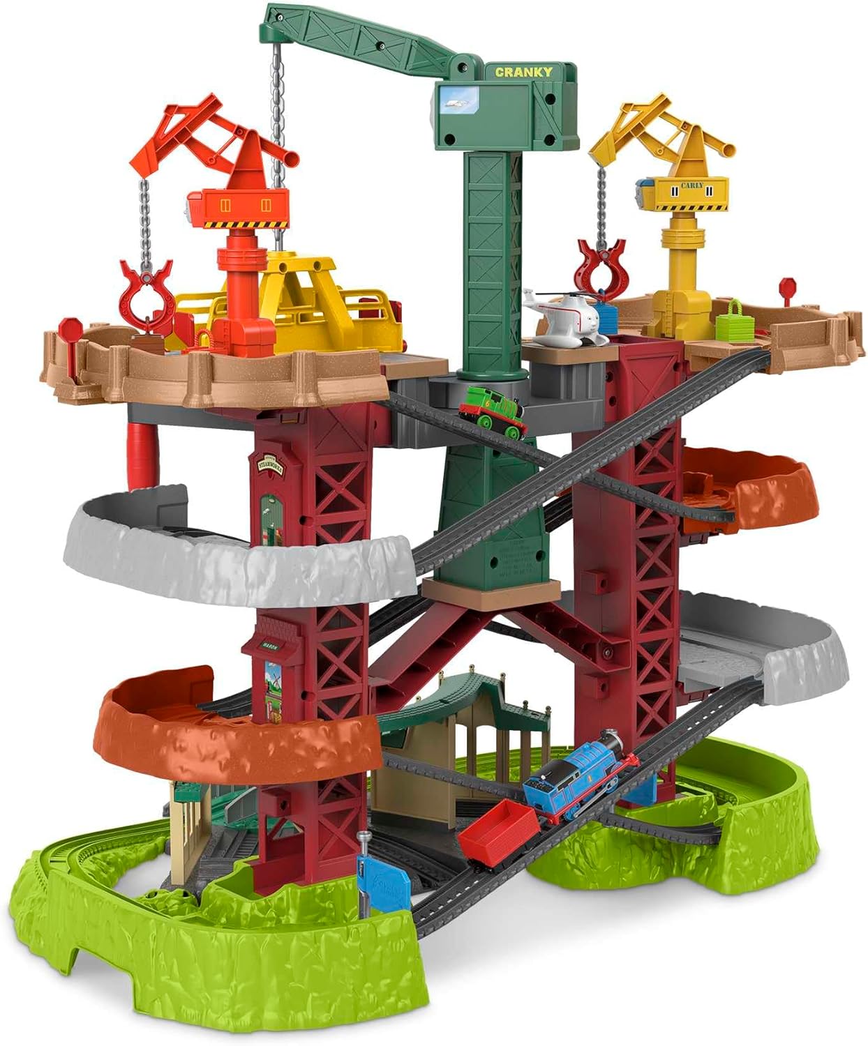 Thomas & Friends Multi-Level Toy Track Set, Trains & Cranes Super Tower, 2.5 Ft Tall with 3 Characters for Preschool Kids Ages 3+ Years - GXH09