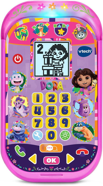 VTech Dora Adventure Calls Learning Phone | Interactive Bilingual Educational Toy Phone with 4 Learning Games, Voice-Activated Play, English & Spanish for Kids