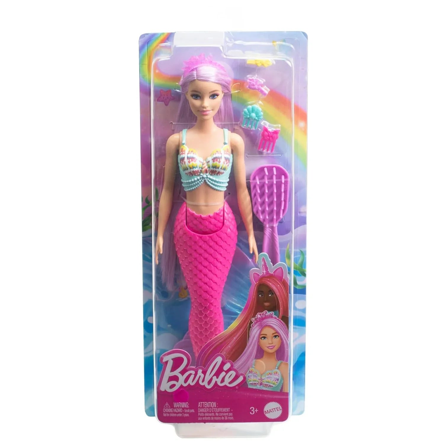 Barbie Mermaid Doll with 7-Inch-Long Pink Fantasy Hair and Colorful Accessories for Styling Play Like Headband and Barrettes - Jaiman Toys