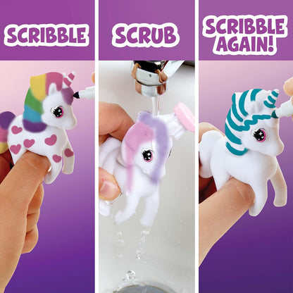 Crayola Scribble Scrubbie Confetti Party, 4 Washable Pets, 6 Markers & 1 Scrub Brush, Non-Toxic, Gift for Kids